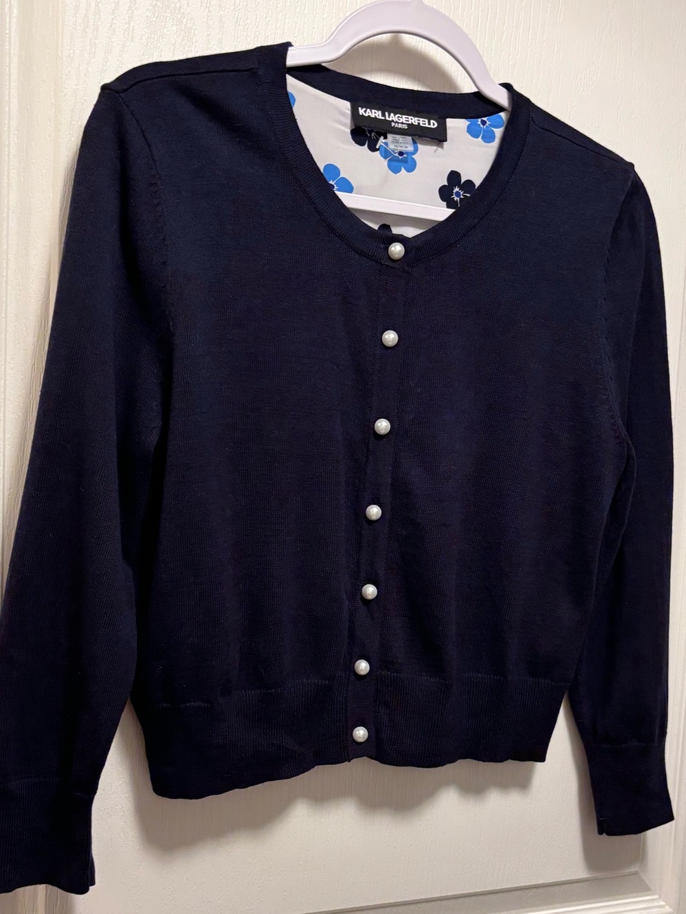 NWT Karl Lagerfield cardigan pearl buttons inside back lining size M